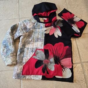 Upcycled Hoodie Vtg Quilt Blanket & Bold Flower S-L Handmade Dont Throw It Out